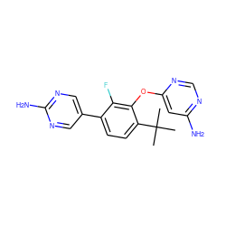 CC(C)(C)c1ccc(-c2cnc(N)nc2)c(F)c1Oc1cc(N)ncn1 ZINC000224574161