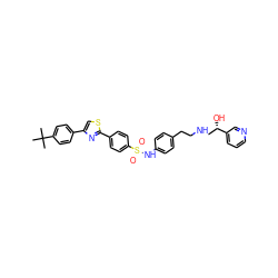 CC(C)(C)c1ccc(-c2csc(-c3ccc(S(=O)(=O)Nc4ccc(CCNC[C@H](O)c5cccnc5)cc4)cc3)n2)cc1 ZINC000026146296