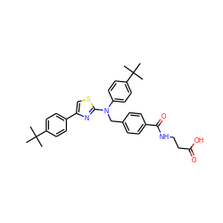 CC(C)(C)c1ccc(-c2csc(N(Cc3ccc(C(=O)NCCC(=O)O)cc3)c3ccc(C(C)(C)C)cc3)n2)cc1 ZINC000049881398