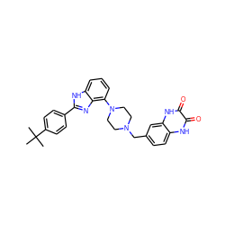 CC(C)(C)c1ccc(-c2nc3c(N4CCN(Cc5ccc6[nH]c(=O)c(=O)[nH]c6c5)CC4)cccc3[nH]2)cc1 ZINC000040863973