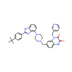 CC(C)(C)c1ccc(-c2nc3c(N4CCN(Cc5ccc6[nH]c(=O)c(=O)n(Cc7cccnc7)c6c5)CC4)cccc3[nH]2)cc1 ZINC000044306760