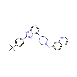 CC(C)(C)c1ccc(-c2nc3c(N4CCN(Cc5ccc6cccnc6c5)CC4)cccc3[nH]2)cc1 ZINC000040404118