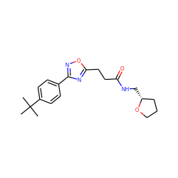 CC(C)(C)c1ccc(-c2noc(CCC(=O)NC[C@@H]3CCCO3)n2)cc1 ZINC000004384084