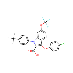 CC(C)(C)c1ccc(-n2c(C(=O)O)c(Oc3ccc(Cl)cc3)c3ccc(OC(F)(F)F)cc32)cc1 ZINC000028527497