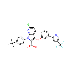 CC(C)(C)c1ccc(-n2c(C(=O)O)c(Oc3cccc(-c4cc(C(F)(F)F)c[nH]4)c3)c3ccc(Cl)nc32)cc1 ZINC000028528833