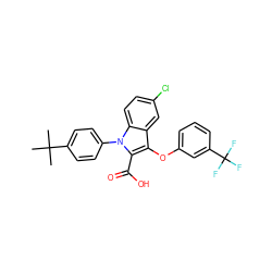 CC(C)(C)c1ccc(-n2c(C(=O)O)c(Oc3cccc(C(F)(F)F)c3)c3cc(Cl)ccc32)cc1 ZINC000028528478