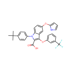 CC(C)(C)c1ccc(-n2c(C(=O)O)c(Oc3cccc(C(F)(F)F)c3)c3cc(Oc4ccc[nH]4)ccc32)cc1 ZINC000028528080