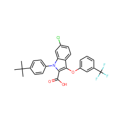 CC(C)(C)c1ccc(-n2c(C(=O)O)c(Oc3cccc(C(F)(F)F)c3)c3ccc(Cl)cc32)cc1 ZINC000028528373