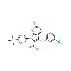 CC(C)(C)c1ccc(-n2c(C(=O)O)c(Oc3cccc(C(F)(F)F)c3)c3ccc(Cl)nc32)cc1 ZINC000028528918