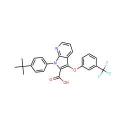 CC(C)(C)c1ccc(-n2c(C(=O)O)c(Oc3cccc(C(F)(F)F)c3)c3cccnc32)cc1 ZINC000028528732