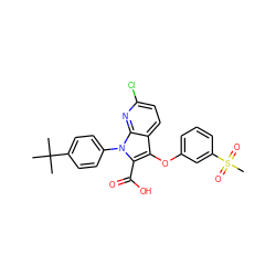 CC(C)(C)c1ccc(-n2c(C(=O)O)c(Oc3cccc(S(C)(=O)=O)c3)c3ccc(Cl)nc32)cc1 ZINC000028528173