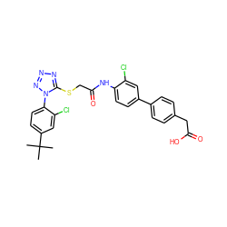 CC(C)(C)c1ccc(-n2nnnc2SCC(=O)Nc2ccc(-c3ccc(CC(=O)O)cc3)cc2Cl)c(Cl)c1 ZINC000028705147