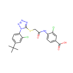 CC(C)(C)c1ccc(-n2nnnc2SCC(=O)Nc2ccc(C(=O)O)cc2Cl)c(Cl)c1 ZINC000028823591