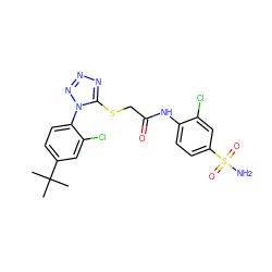 CC(C)(C)c1ccc(-n2nnnc2SCC(=O)Nc2ccc(S(N)(=O)=O)cc2Cl)c(Cl)c1 ZINC000003960582