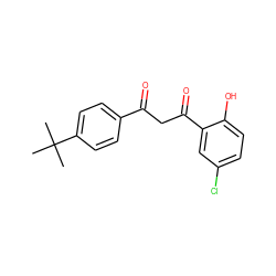 CC(C)(C)c1ccc(C(=O)CC(=O)c2cc(Cl)ccc2O)cc1 ZINC000004637991