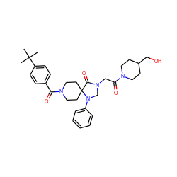 CC(C)(C)c1ccc(C(=O)N2CCC3(CC2)C(=O)N(CC(=O)N2CCC(CO)CC2)CN3c2ccccc2)cc1 ZINC000066251141