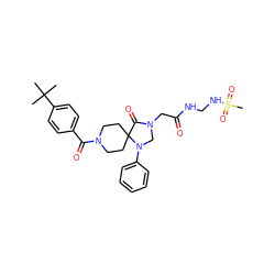 CC(C)(C)c1ccc(C(=O)N2CCC3(CC2)C(=O)N(CC(=O)NCNS(C)(=O)=O)CN3c2ccccc2)cc1 ZINC000066260125