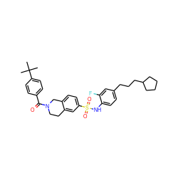 CC(C)(C)c1ccc(C(=O)N2CCc3cc(S(=O)(=O)Nc4ccc(CCCC5CCCC5)cc4F)ccc3C2)cc1 ZINC000261193293