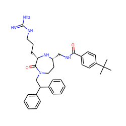 CC(C)(C)c1ccc(C(=O)NC[C@@H]2CCN(CC(c3ccccc3)c3ccccc3)C(=O)[C@H](CCCNC(=N)N)N2)cc1 ZINC000118683583