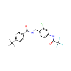 CC(C)(C)c1ccc(C(=O)NCc2ccc(NC(=O)C(F)(F)F)cc2Cl)cc1 ZINC001772652571