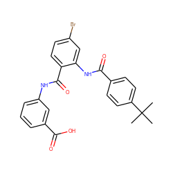 CC(C)(C)c1ccc(C(=O)Nc2cc(Br)ccc2C(=O)Nc2cccc(C(=O)O)c2)cc1 ZINC000299824716