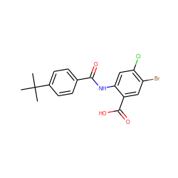 CC(C)(C)c1ccc(C(=O)Nc2cc(Cl)c(Br)cc2C(=O)O)cc1 ZINC000066123388