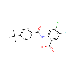 CC(C)(C)c1ccc(C(=O)Nc2cc(Cl)c(F)cc2C(=O)O)cc1 ZINC000066139668