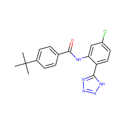 CC(C)(C)c1ccc(C(=O)Nc2cc(Cl)ccc2-c2nnn[nH]2)cc1 ZINC000066138874