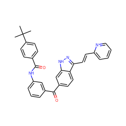 CC(C)(C)c1ccc(C(=O)Nc2cccc(C(=O)c3ccc4c(/C=C/c5ccccn5)n[nH]c4c3)c2)cc1 ZINC000167053860