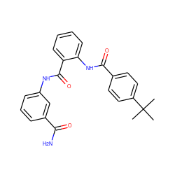 CC(C)(C)c1ccc(C(=O)Nc2ccccc2C(=O)Nc2cccc(C(N)=O)c2)cc1 ZINC000299823376