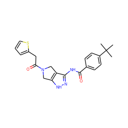 CC(C)(C)c1ccc(C(=O)Nc2n[nH]c3c2CN(C(=O)Cc2cccs2)C3)cc1 ZINC000013643137