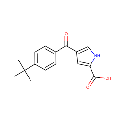 CC(C)(C)c1ccc(C(=O)c2c[nH]c(C(=O)O)c2)cc1 ZINC000001399035