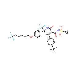 CC(C)(C)c1ccc(C2=C(C(=O)NS(=O)(=O)C3CC3)C(=O)N[C@@](c3ccc(OCCCCCC(F)(F)F)cc3)(C(F)(F)F)C2)cc1 ZINC001772575950