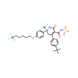 CC(C)(C)c1ccc(C2=C(C(=O)NS(C)(=O)=O)C(=O)N[C@@](c3ccc(OCCCCCC(F)(F)F)cc3)(C(F)(F)F)C2)cc1 ZINC001772642650