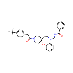 CC(C)(C)c1ccc(CC(=O)N2CCC3(CC2)CCN(CNC(=O)c2ccccc2)c2ccccc2O3)cc1 ZINC000095593602