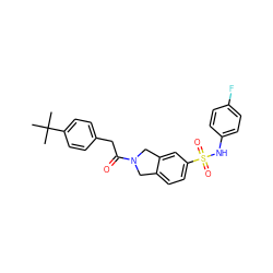 CC(C)(C)c1ccc(CC(=O)N2Cc3ccc(S(=O)(=O)Nc4ccc(F)cc4)cc3C2)cc1 ZINC000220172997