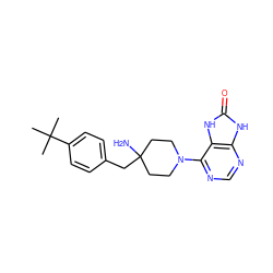 CC(C)(C)c1ccc(CC2(N)CCN(c3ncnc4[nH]c(=O)[nH]c34)CC2)cc1 ZINC000045364117