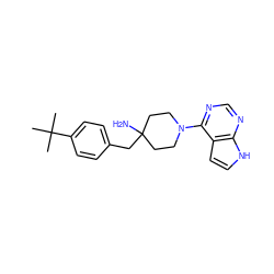 CC(C)(C)c1ccc(CC2(N)CCN(c3ncnc4[nH]ccc34)CC2)cc1 ZINC000045356794