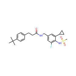 CC(C)(C)c1ccc(CCC(=O)NCc2cc(F)c(NS(C)(=O)=O)c(C3CC3)c2)cc1 ZINC000045350130