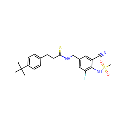 CC(C)(C)c1ccc(CCC(=S)NCc2cc(F)c(NS(C)(=O)=O)c(C#N)c2)cc1 ZINC000045339793