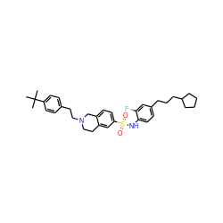 CC(C)(C)c1ccc(CCN2CCc3cc(S(=O)(=O)Nc4ccc(CCCC5CCCC5)cc4F)ccc3C2)cc1 ZINC000261111412