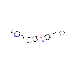 CC(C)(C)c1ccc(CCN2CCc3cc(S(=O)(=O)Nc4ccc(CCCC5CCCC5)cc4F)ccc3C2)cn1 ZINC000220169478