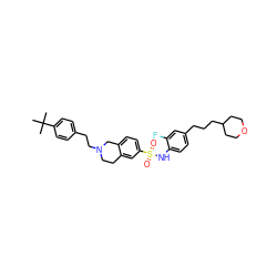 CC(C)(C)c1ccc(CCN2CCc3cc(S(=O)(=O)Nc4ccc(CCCC5CCOCC5)cc4F)ccc3C2)cc1 ZINC000220166514