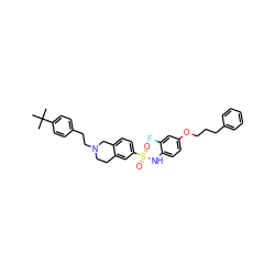 CC(C)(C)c1ccc(CCN2CCc3cc(S(=O)(=O)Nc4ccc(OCCCc5ccccc5)cc4F)ccc3C2)cc1 ZINC000261079140