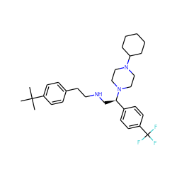 CC(C)(C)c1ccc(CCNC[C@H](c2ccc(C(F)(F)F)cc2)N2CCN(C3CCCCC3)CC2)cc1 ZINC000028116352