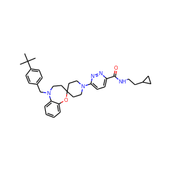 CC(C)(C)c1ccc(CN2CCC3(CCN(c4ccc(C(=O)NCCC5CC5)nn4)CC3)Oc3ccccc32)cc1 ZINC000095593537