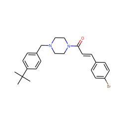 CC(C)(C)c1ccc(CN2CCN(C(=O)/C=C/c3ccc(Br)cc3)CC2)cc1 ZINC000215282370