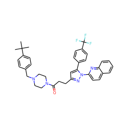 CC(C)(C)c1ccc(CN2CCN(C(=O)CCc3cc(-c4ccc(C(F)(F)F)cc4)n(-c4ccc5ccccc5n4)n3)CC2)cc1 ZINC000072121464