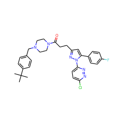 CC(C)(C)c1ccc(CN2CCN(C(=O)CCc3cc(-c4ccc(F)cc4)n(-c4ccc(Cl)nn4)n3)CC2)cc1 ZINC000072116497