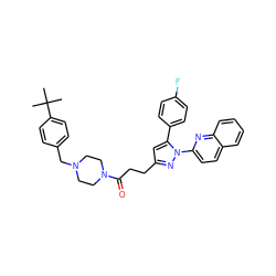 CC(C)(C)c1ccc(CN2CCN(C(=O)CCc3cc(-c4ccc(F)cc4)n(-c4ccc5ccccc5n4)n3)CC2)cc1 ZINC000072119855